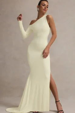 Contradiction | Cream One-Sleeve Asymmetric Maxi Dress