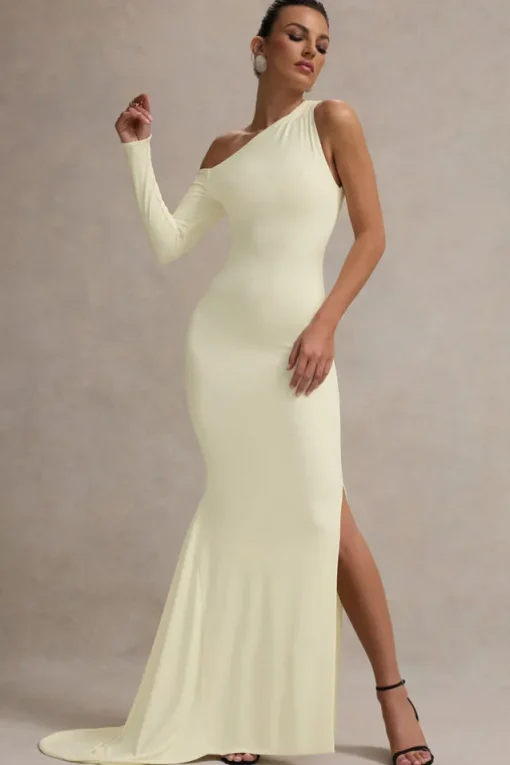 Contradiction | Cream One-Sleeve Asymmetric Maxi Dress