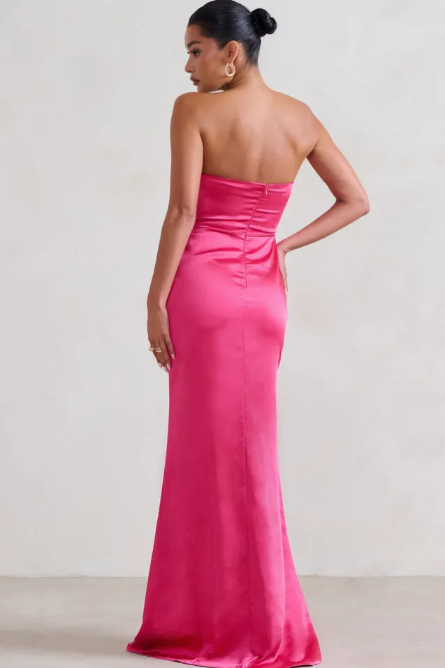 Coraline | Hot Pink Strapless Maxi dress With Split