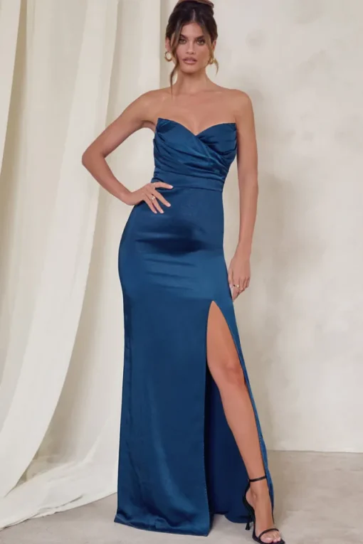 Coraline | Navy Strapless Maxi Dress With Split