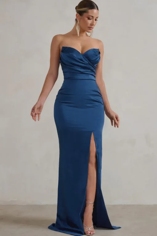 Coraline | Navy Strapless Maxi Dress With Split