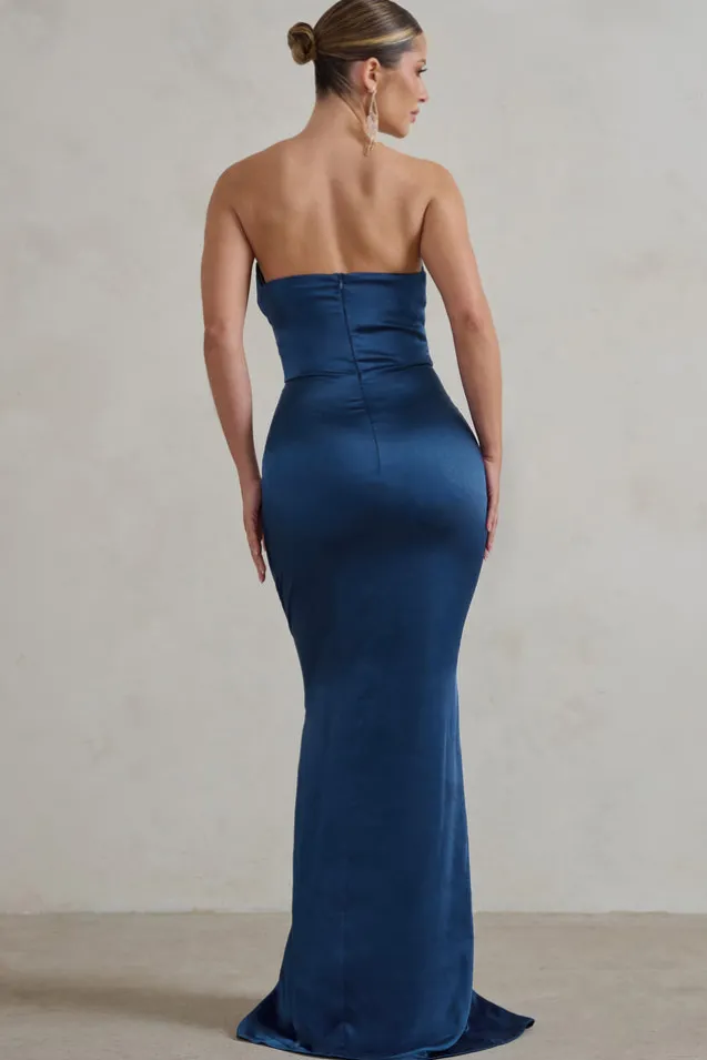 Coraline | Navy Strapless Maxi Dress With Split