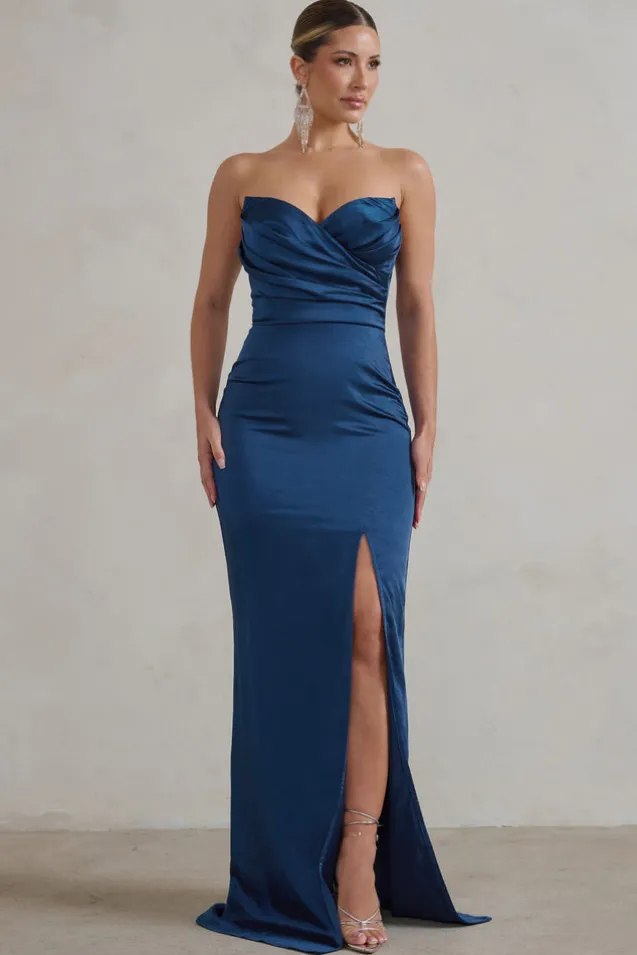 Coraline | Navy Strapless Maxi Dress With Split