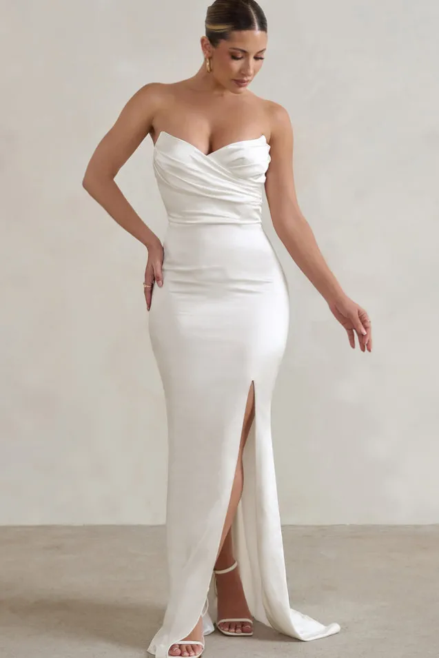 Coraline | White Strapless Maxi Dress With Split