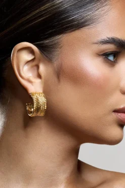 Corda | Gold Textured Chunky Hoop Earrings