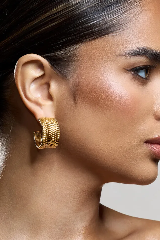 Corda | Gold Textured Chunky Hoop Earrings