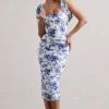 Cordelia | Floral Print Bodycon Midi Dress With Bow Straps