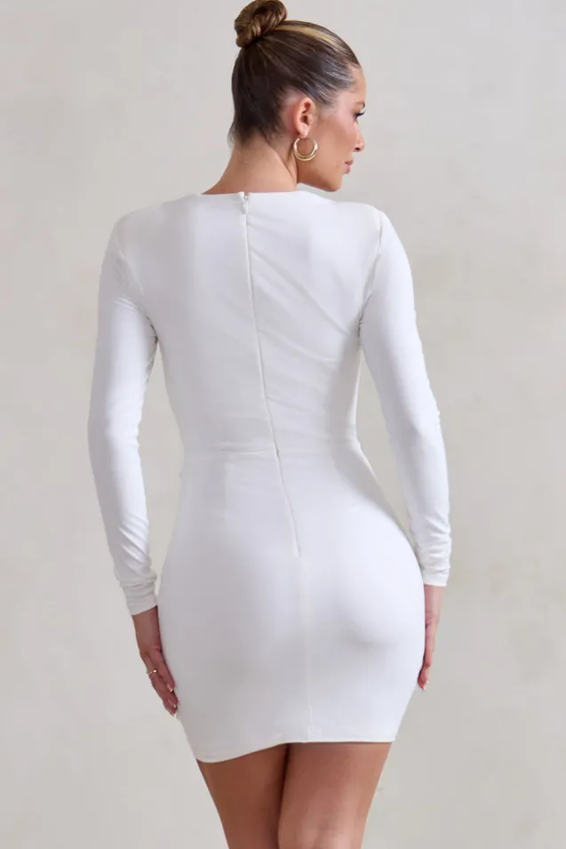 Corelle | White Long Sleeve Sweet Heart Twist Detail Mini Dress