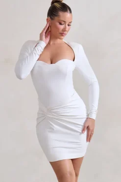 Corelle | White Long Sleeve Sweet Heart Twist Detail Mini Dress