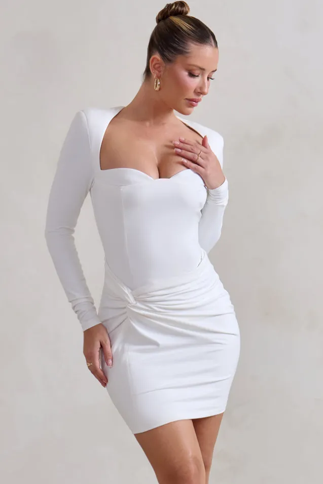 Corelle | White Long Sleeve Sweet Heart Twist Detail Mini Dress