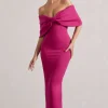 Cornelia | Hot Pink Strapless Maxi Dress With Oversized Bow