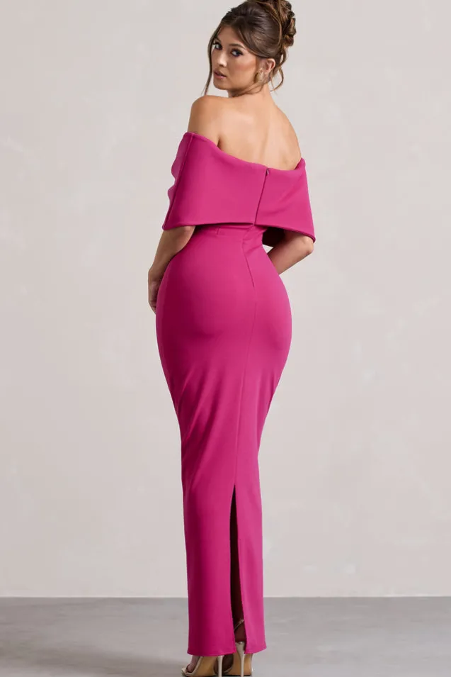Cornelia | Hot Pink Strapless Maxi Dress With Oversized Bow