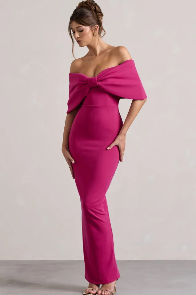 Cornelia | Hot Pink Strapless Maxi Dress With Oversized Bow