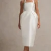 Cosetta | White Halter-Neck Midi Dress With Tulip Skirt