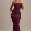 Cosmic | Berry Sequin Square-Neck Strappy Maxi Dress