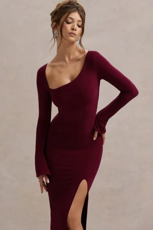 Cosmos | Port Asymmetric Long-Sleeve Split Maxi Dress