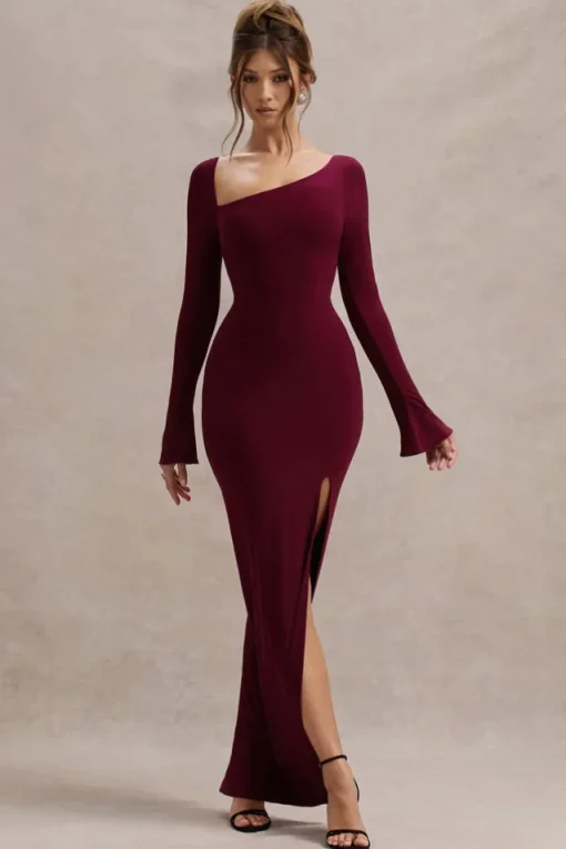 Cosmos | Port Asymmetric Long-Sleeve Split Maxi Dress