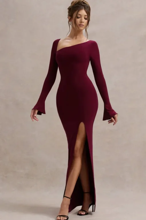 Cosmos | Port Asymmetric Long-Sleeve Split Maxi Dress