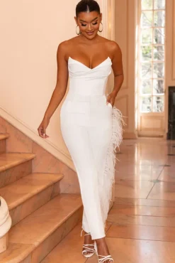 Count Me In | White Tailored Feather Trim Trousers