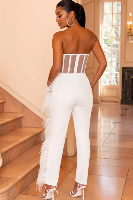 Count Me In | White Tailored Feather Trim Trousers