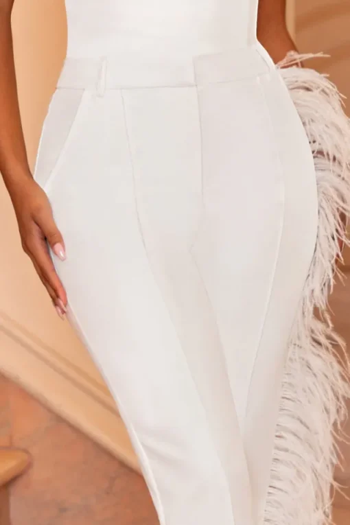 Count Me In | White Tailored Feather Trim Trousers