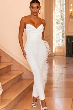 Count Me In | White Tailored Feather Trim Trousers