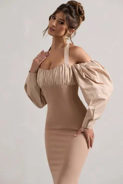 Couture Client | Champagne Halter-Neck Puff Sleeve Midi Dress