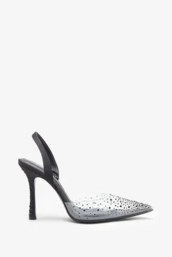 Covergirl | Black Diamante Sling Back Pointed Heels