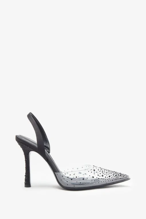 Covergirl | Black Diamante Sling Back Pointed Heels