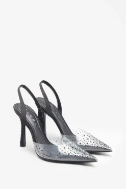 Covergirl | Black Diamante Sling Back Pointed Heels