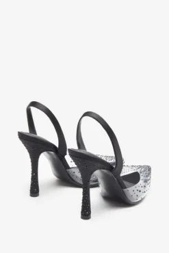 Covergirl | Black Diamante Sling Back Pointed Heels