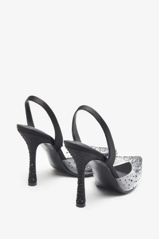 Covergirl | Black Diamante Sling Back Pointed Heels