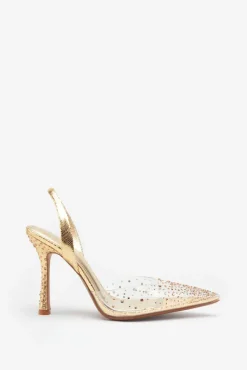Covergirl | Gold Diamante Sling Back Pointed Heels