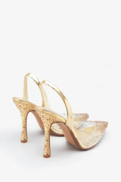 Covergirl | Gold Diamante Sling Back Pointed Heels