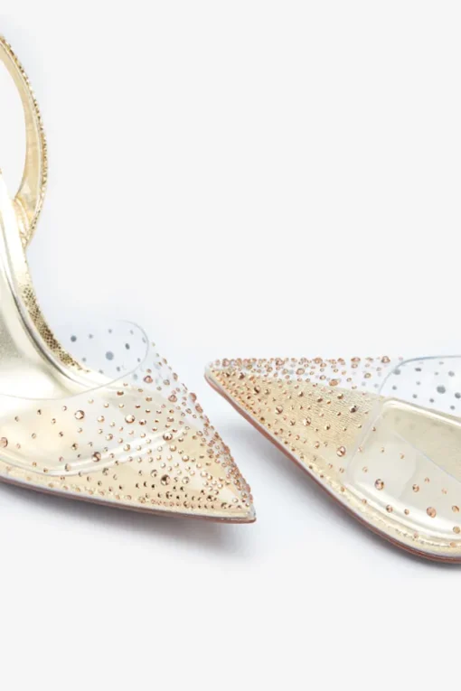 Covergirl | Gold Diamante Sling Back Pointed Heels