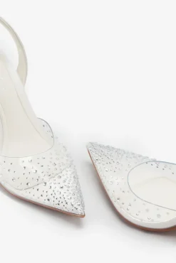 Covergirl | Ivory Diamante Sling Back Pointed Heels