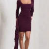 Crimson Cut | Burgundy Long-Sleeved Ruffled Bodycon Mini Dress