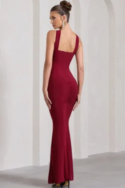 Cross My Heart | Berry Red Sleeveless Cross-Neck Maxi Dress