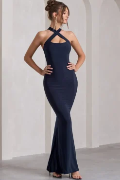 Cross My Heart | Navy Sleeveless Cross-Neck Maxi Dress