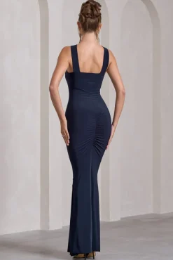 Cross My Heart | Navy Sleeveless Cross-Neck Maxi Dress