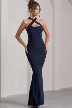 Cross My Heart | Navy Sleeveless Cross-Neck Maxi Dress