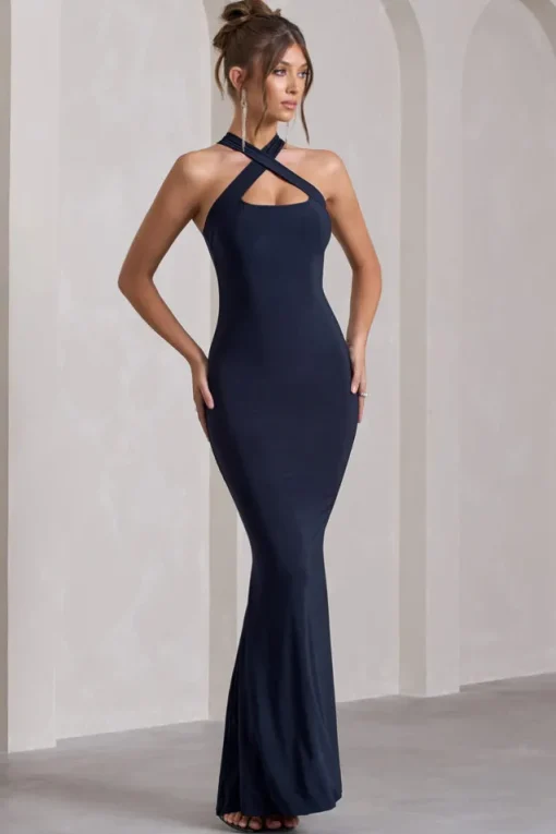 Cross My Heart | Navy Sleeveless Cross-Neck Maxi Dress
