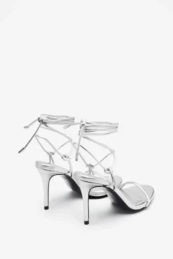 Crossed Wires | Silver Metallic Lace-Up Heeled Sandals