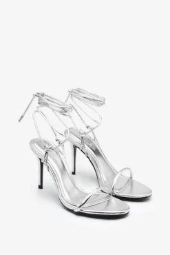 Crossed Wires | Silver Metallic Lace-Up Heeled Sandals