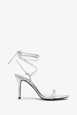 Crossed Wires | Silver Metallic Lace-Up Heeled Sandals