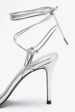 Crossed Wires | Silver Metallic Lace-Up Heeled Sandals