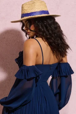 Cruise | Tan Straw Sun Hat With Navy Ribbon