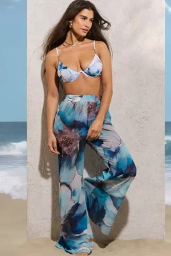 Cuba | White Print Chiffon Wide-Leg Trousers