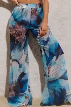 Cuba | White Print Chiffon Wide-Leg Trousers