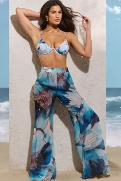 Cuba | White Print Chiffon Wide-Leg Trousers